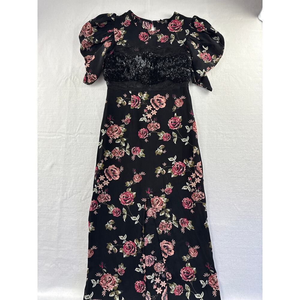 Women’s TopShop Black Maxi Dress w/Pink & Red Rose Design Sz 2